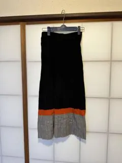 プリーツスカート 黒 オレンジ グレー