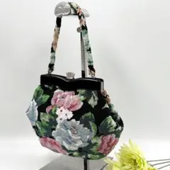 昭和レトロ華やかフラワービーズバッグ クラッチ＆ハンド花柄