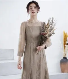 バックリボン総レースワンピースパーティードレス