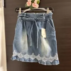 レストローズ　デニムタイトスカート レーストリム付き