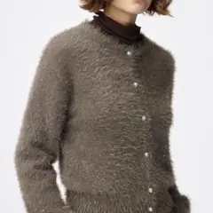 GU シャイニークルーネックカーディガン ブラウン　XL