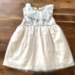 【新品】ベージュ ノースリーブ ワンピース レース襟