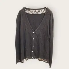 カーディガン　ブラック　レース　上品　薄手