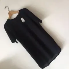 レディース　未使用タグ付き⭐️ダークネイビー の五分袖ワンピース ドレスシャツ