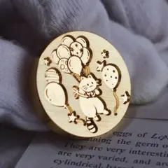 25mm シーリングワックススタンプ真鍮ヘッド　可愛いネコ風船　猫スタンプ