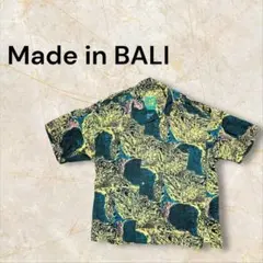 Made in BALI 総柄レーヨンシャツ サイケデリック配色 一点物刺繍タグ