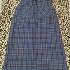 ロングスカート　チェック柄　ブルー系　裏地あり　【良品】　春　秋