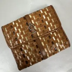 サルヴァトーレフェラガモ レザー 折り財布 ガンチーニ 編み込み ブラウン