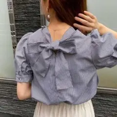 INGNI イング バックリボン ボウタイ ブラウス 半袖シャツギンガムチェックのサムネイル