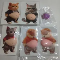 ☓　お腹　ぽっこり　シリコン　ぷにぷに　ステッカー　猫　柴犬　シール　5枚