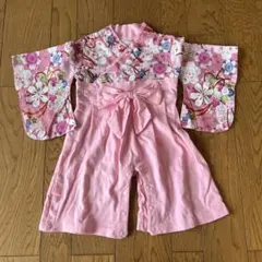 ピンク 花柄 着物風ドレス 70cm