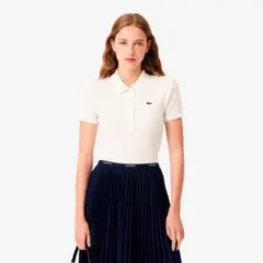 LACOSTE タイトフィットリブニットポロシャツ　ホワイト　40