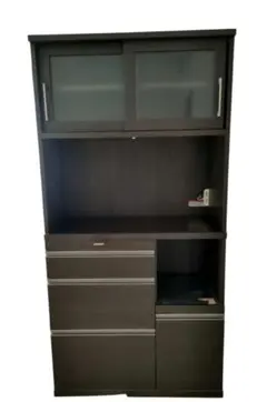 送料込 キッチンボード 食器棚 ダークブラウン スライド棚