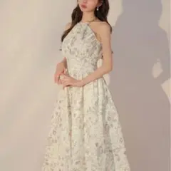 【DEA./ディア】ローブドフルール花柄ホルターネックフレアロングキャバドレス