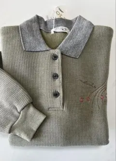 新品　裏起毛　あったかポロシャツ　東レ繊維使用　シニア　ミセス　若草　M　国産