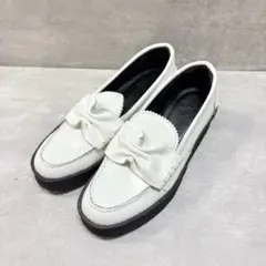 凵　Y's 厚底ローファー リボン Yohji Yamamoto 白　 23cm