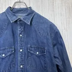 LANDS' END 古着　長袖　L デニムシャツ　ダークブルー