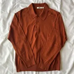 【美品】UNIQLOU ダークオレンジ 長袖ポロシャツ S