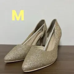 美品✨ゴールド パンプス Mサイズ グリッター ハイヒール結婚式パーティー ラメ