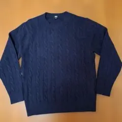 ユニクロ ネイビー ケーブルニット セーター メンズL