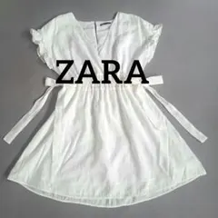 【ZARA ザラ】Vネック フリルスリーブ サイドリボン ミニワンピース L