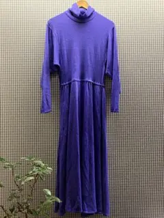 パープル タートルネック ロングワンピース