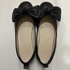 ZARA kidsリボン付きブラックバレエシューズ 38(24.5)