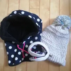 IGNIOニット帽とフード付きネックウォーマー、イヤーマフラー３点セット