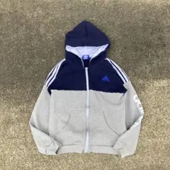 90s前半移行期adidas フルジップパーカー UK製 S 刺繍ロゴ ネイビー
