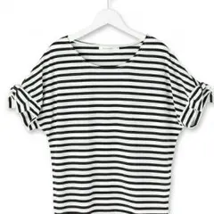 新品！ストライプ袖口りぼんトップス
