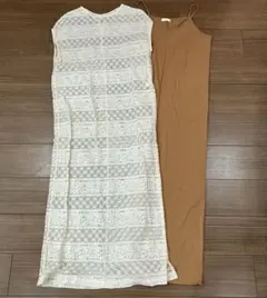 Ｆサイズ レースロングワンピースとリブニットセット