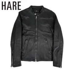 02M796◯ HARE ブラック 羊革 シングル ライダース レザージャケット