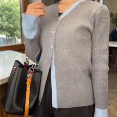 高見え　新品　カーディガン グレー バイカラー 大人カジュアル　春　上品