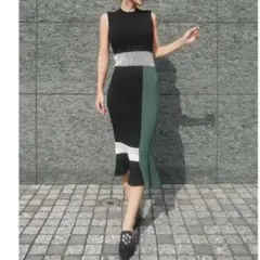 eimy istoire カラーコンビフレアニットワンピース