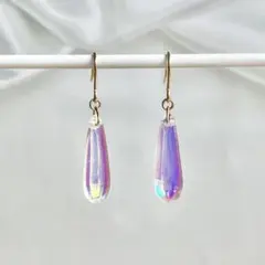 No.1599 ハンドメイド　平ドロップの耳飾り（オーロラ）