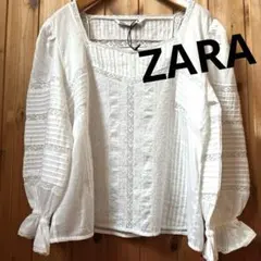 新品タグ付き❣️定価7990円　ZARA ホワイトレース装飾 シャツブラウス　長袖
