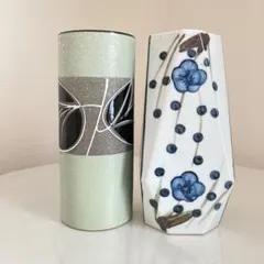 【陶器製】 円柱花瓶/角柱花瓶/2点セット