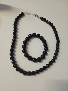 ブラック天然石 ネックレスとブレスレット セット