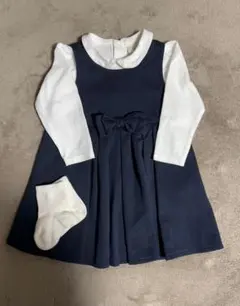 ネイビー リボン付き ワンピース 3点セット　お受験　冠婚葬祭