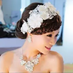 ヘッドドレス　レディース　　白　ホワイト　成人式　結婚式　髪飾り