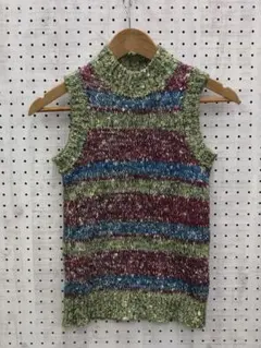 70's vibes レトロ 古着 ミックスカラー ボーダーニットベスト