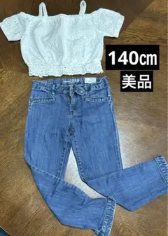 【9月中出品】140 GAP デニムパンツ（美品）GU トップス（未使用品）