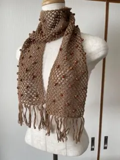 ビーズ付きレース編みスカーフ ベージュ 201