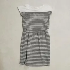 mysty woman ストライプミニワンピース 半袖 グレーホワイト F