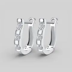 キラキラ　U字　フープピアス　ジルコニア　シルバー【両耳セット】