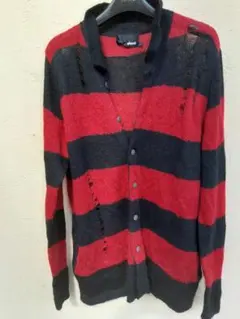 glamb グラム　ボーダーモヘアニットカーディガン赤黒