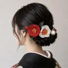 早春椿 カメリア 髪飾り 和装 前撮り 浴衣　着物