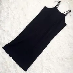 ローリーズファーム リブニット キャミワンピース 黒 ロング丈 レイヤード