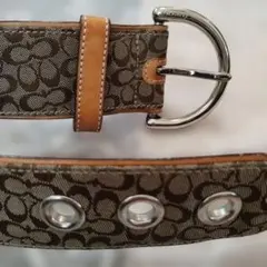 【COACH】ブラウンレザーベルト Dリング/シグネチャー/キャンバス