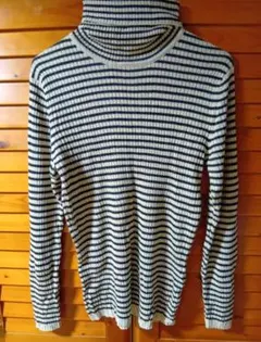 【美品】ボーダー タートルネック リブニット セーター（フィット感◎）